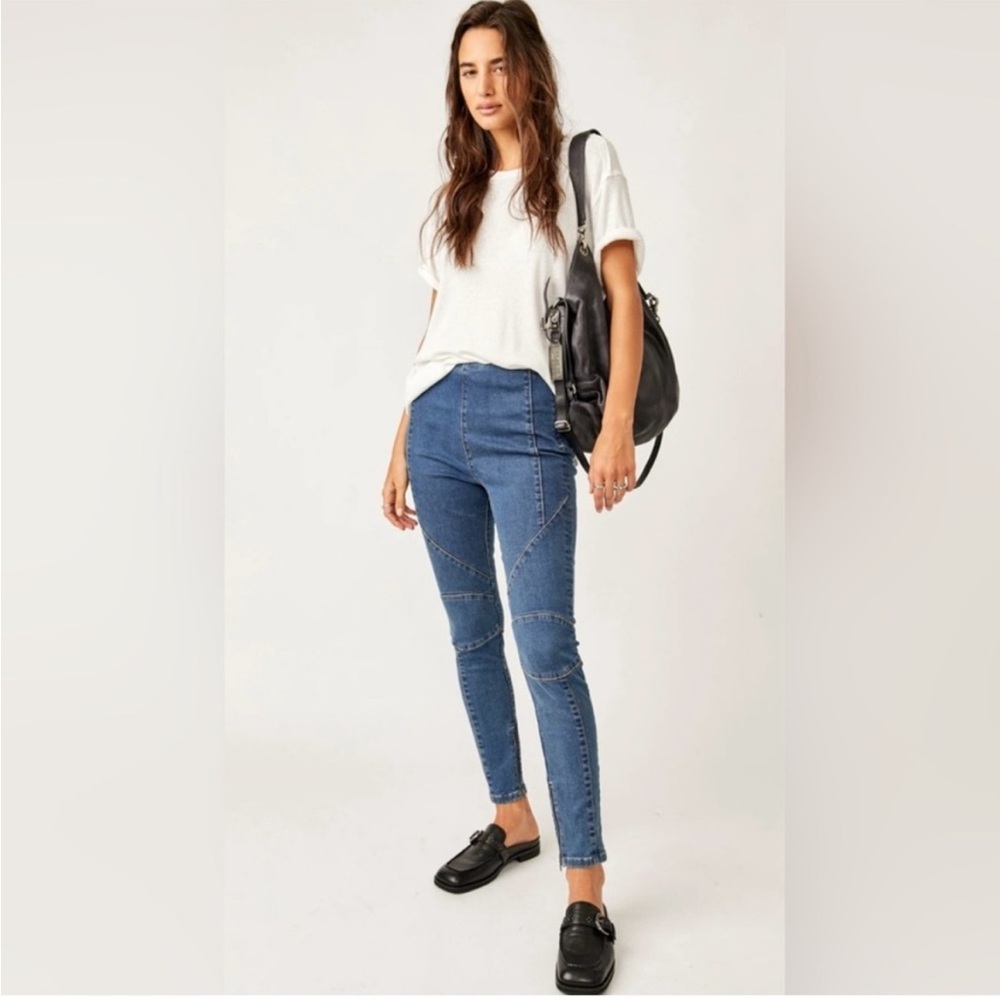 NWT Free People We The Free Bella Moto Skinny Jeans Prophecy Blue Size 25